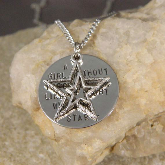 A girl without Freckles is like a Night without Stars Handstamped Necklace with Double Star